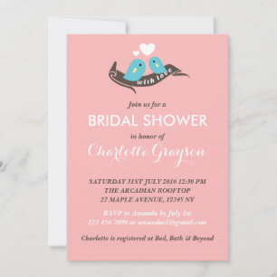 Pink Stripes Lovebirds Invitation à la douche nupt