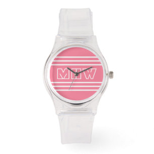 Pink Stripes montres monogrammes personnalisées