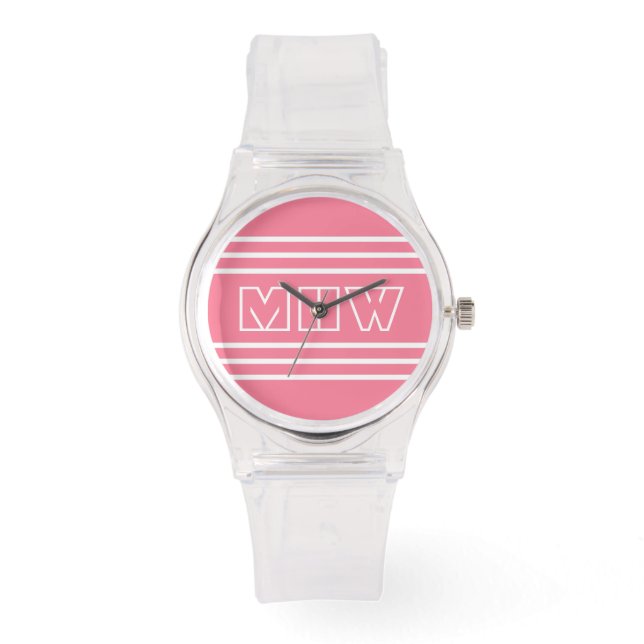 Pink Stripes montres monogrammes personnalisées (Recto)