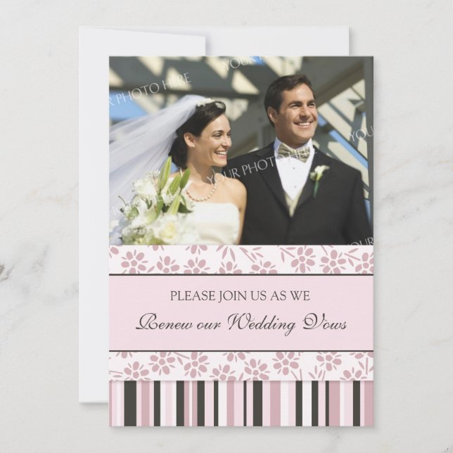 Pink Stripes Photo Mariage Vow Renewal Invitation (Devant)