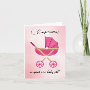 Pink stroller Baby Girl Félicitations Carte
