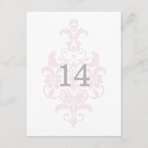 Pink Subtil Damask Numéro de table Carte postale
