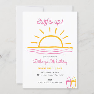 Pink Summer Surfs Up Fête Anniversaire Invitation