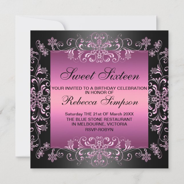 Pink Sweet16 Invitation d'anniversaire de la pouss (Devant)