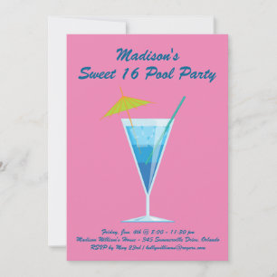 Pink Sweet 16 Pool Party Invitation
