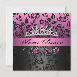 Pink Sweet 16 Princess Tiara Invitation Anniversai