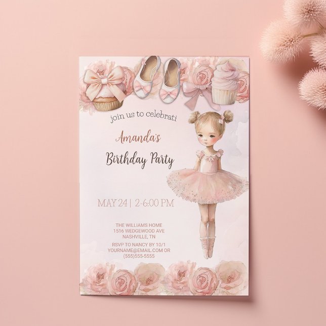 Pink Sweet Ballerina Invitation Anniversaire (Créateur téléchargé)