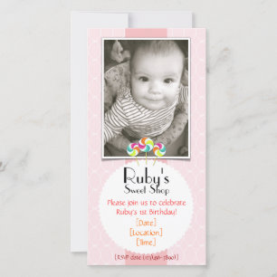 Pink Sweet Shop Lollipop Anniversaire Fête Invitat