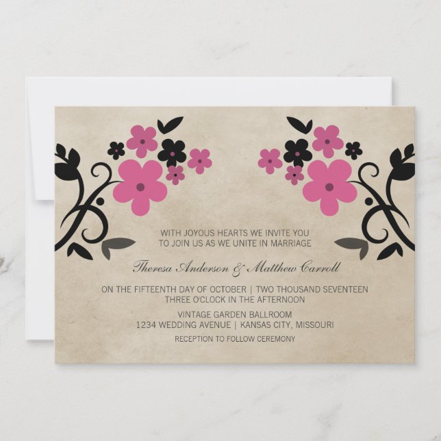 Pink Sweet Vintage mariage floral Invitation (Devant)