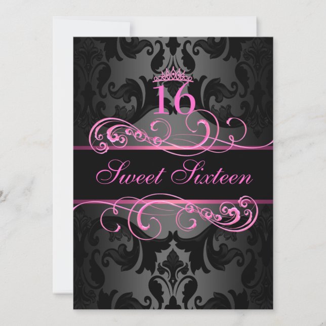 Pink Swirl Damask Sweet16 Invitation d'anniversair (Devant)