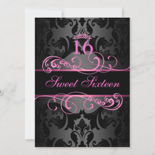 Pink Swirl Damask Sweet16 Invitation d'anniversair
