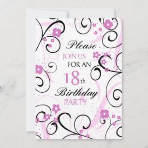 Pink Swirls 18e Anniversaire Carte d'invitation
