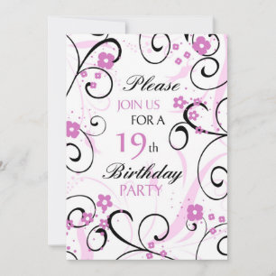 Pink Swirls 19e Anniversaire Carte d'invitation
