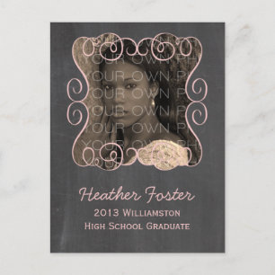 Pink Swirls Chalkboard Photo Graduation Carte Post
