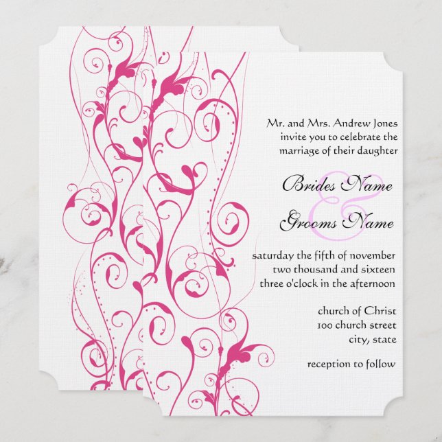 Pink Swirls Mariages Invitations Budget Taille Pet (Devant / Derrière)