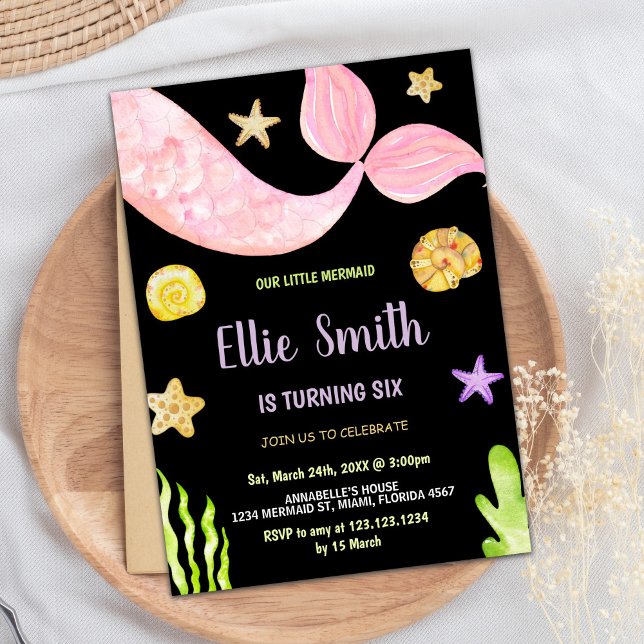 Pink Tail Little Mermaid Invitations d'anniversair (Pink Tail Little Mermaid Birthday Invitations)