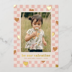 Pink Tan Checkerboard Hearts Carte Saint-Valentin