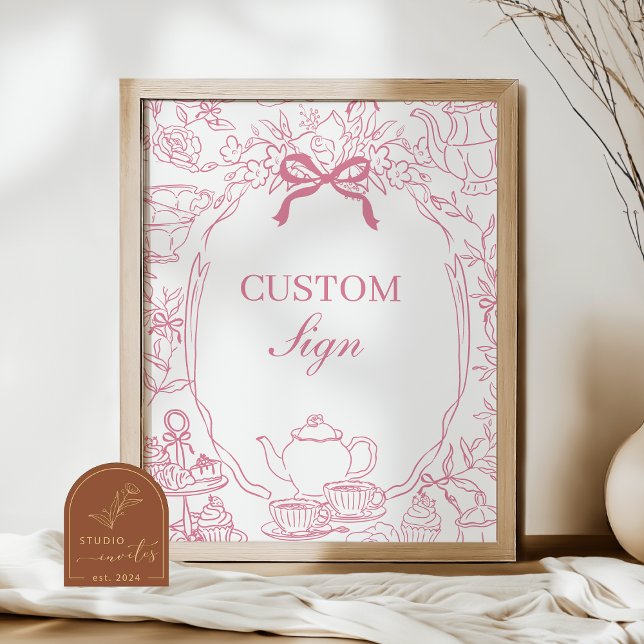 Pink Tea Chinoiserie Bow Custom Sign Poster (Créateur téléchargé)