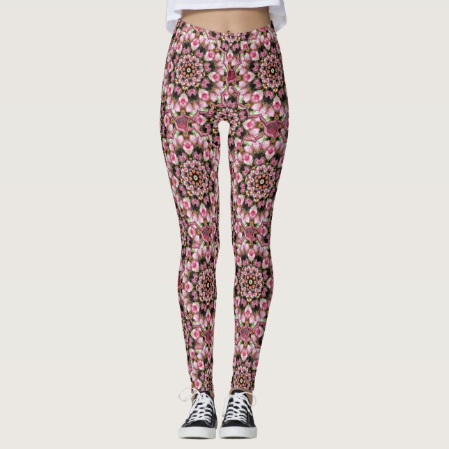 Pink Tea Roses Kaleidoscope Leggings (Devant)
