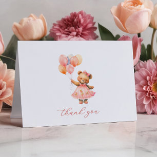 Pink Teddy Bear Baby shower Merci Cartes