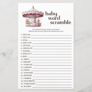 Pink Teddy Bear Baby shower Word Scramble Jeu