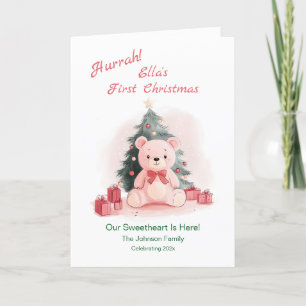 Pink Teddy Bear Première carte de Noël