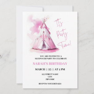 Pink Teepee dormir sur le thème invitation d'anniv