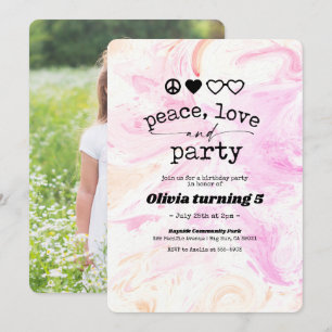 Pink Tie Dye Paix Amour Anniversaire Invitation
