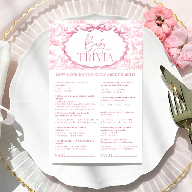 Pink Toile Safari Animaux Baby Trivia Jeu (Créateur téléchargé)
