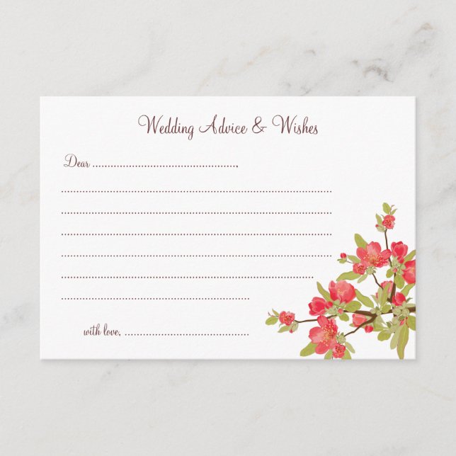 Pink Tree Blossoms Mariage Conseils & Wings Cartes (Devant)