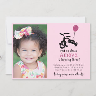 Pink Tricycle Party, Bike party Invitation
