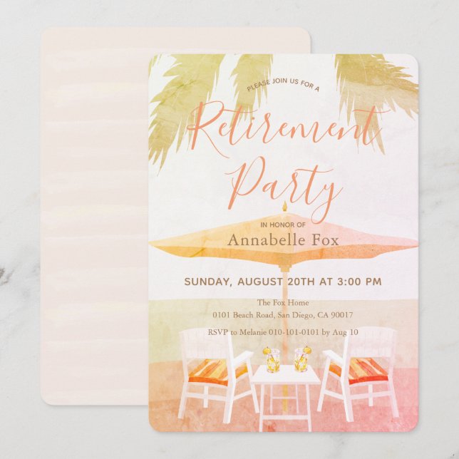Pink Tropical Beach Retraite Party Invitation (Devant / Derrière)
