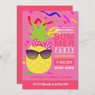 Pink Tropical Summer Girl Anniversaire Invitation