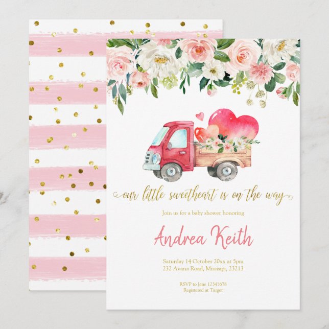 Pink Truck Notre Petite Amoureuse Invitation (Devant / Derrière)