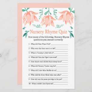 Pink Tulip Nursery Rhyme Quiz jeu de baby shower