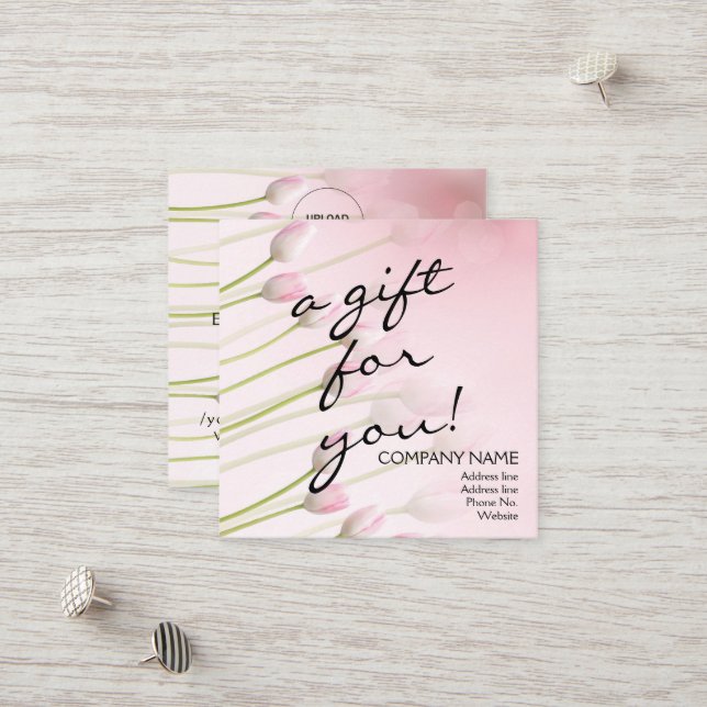 Pink Tulip QR Code Merci Carte de réduction de fid (Devant/Arrière en situation)