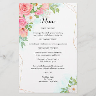 Pink Turquoise Ombre Floral Bouquet Mariage Menu