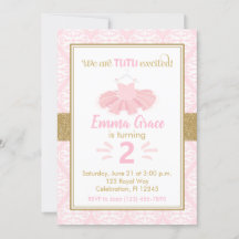 Pink Tutu Ballerina Girl Anniversaire Invitation