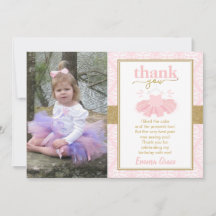 Pink Tutu Ballerina Girl Photo Carte de remercieme