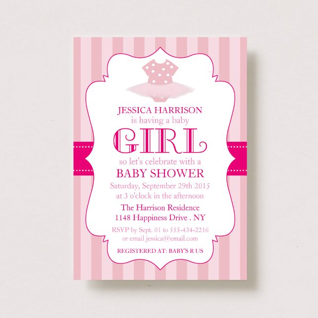 Pink Tutu Ballerina Girls Baby Shower Invitations (Créateur téléchargé)