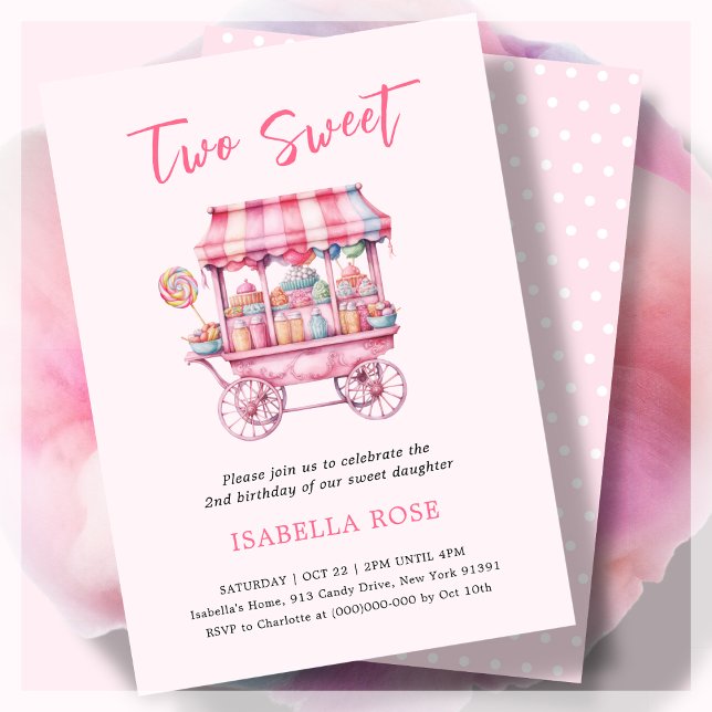 Pink Two Sweet Candy 2e Invitation d'anniversaire (Créateur téléchargé)