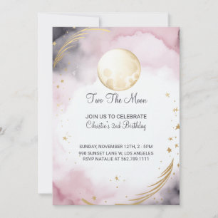 Pink Two The Moon 2e Invitation d'anniversaire