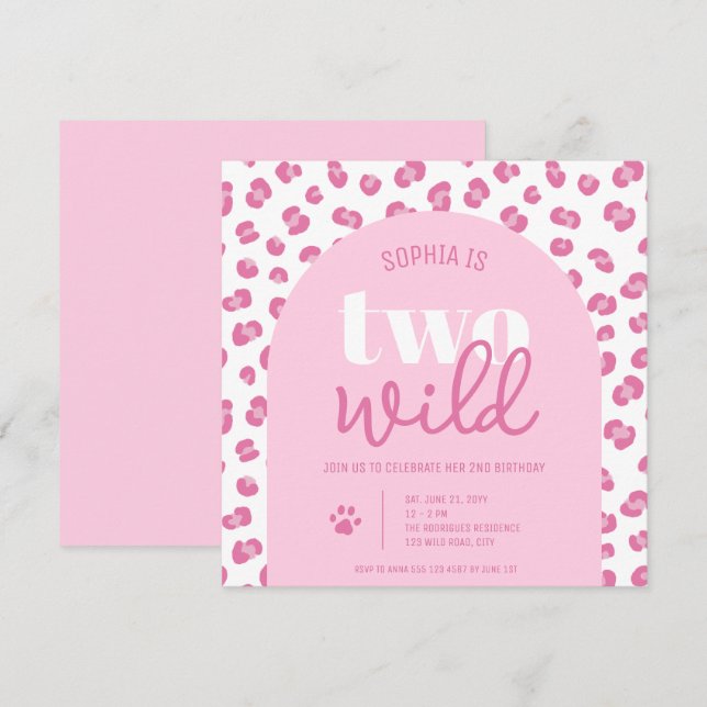 Pink Two Wild Girl Second Birthday Invitation (Devant / Derrière)