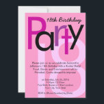 Pink Type 18th Birthday Party Invitation<br><div class="desc">Belle invitation d'anniversaire fille 18 ans! Un style amusant et féministe joyeux de lettres majuscules brillantes teintes rose et rose violet arrière - plan, et le design funky sur un arrière - plan noir. Style moderne élégant et une grande fille dans la classe et le style. Customisez les détails de...</div>