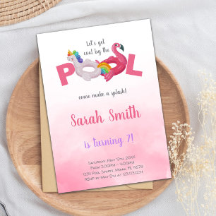 Pink Unicorn Flamant rose Pool Invitations Anniver