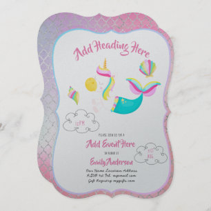 Pink UNICORN MERMAID Invitations Carte métallique