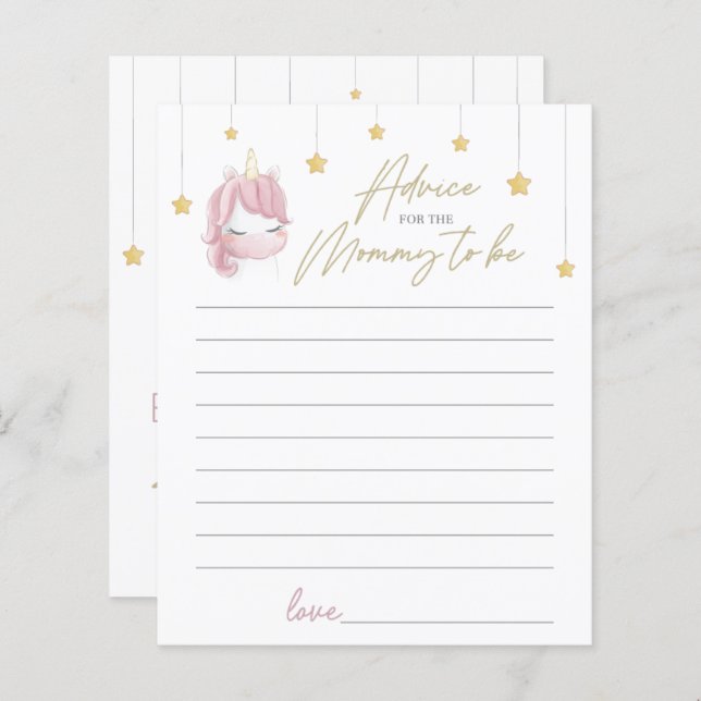 Pink Unicorn Stars Baby shower Conseils pour New M (Devant / Derrière)