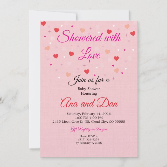 Pink Valentines Day Baby Shower Invitations (Devant)
