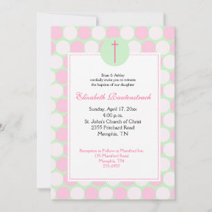 Pink / Vert Moderne Point Baptême Invitation