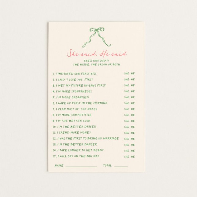 Pink verte manuscrit Elle a dit Il a dit Game (Créateur téléchargé)
